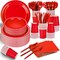 228PCS Red Party Supplies Set Include Paper Plates Cups Red Napkins Plastic Spoons Forks Knives for 30 Guests Disposable Party Dinnerware